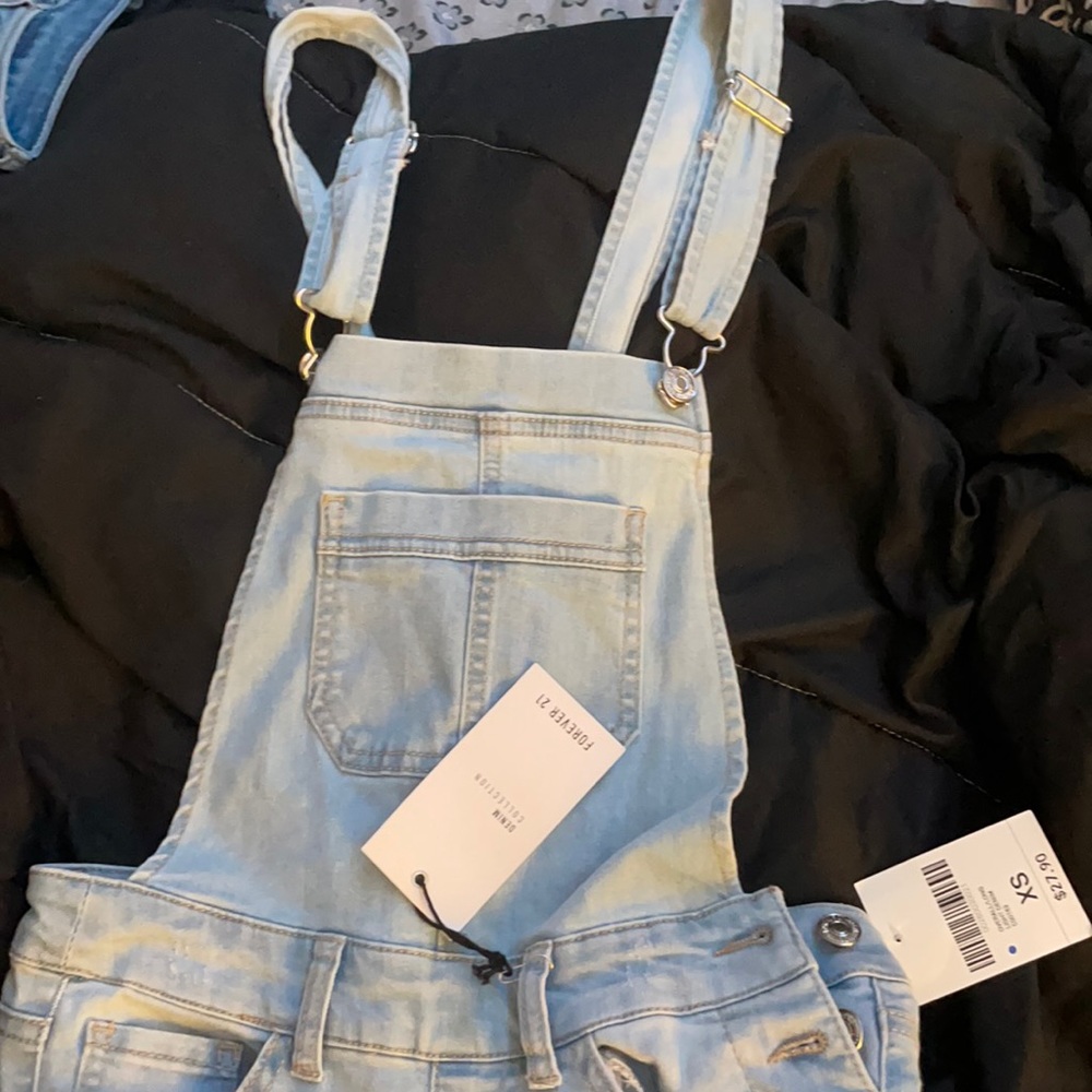 light blue jean overalls